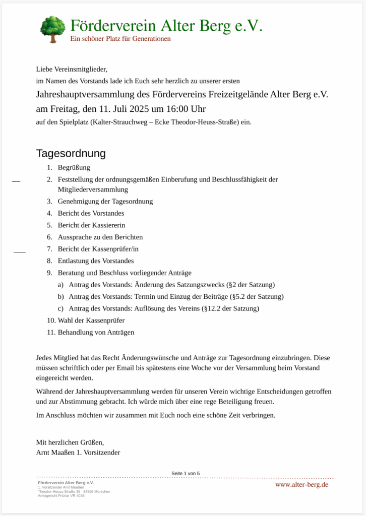 Einladung Jahreshauptversammlung 2025